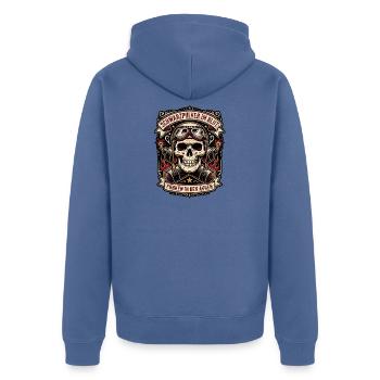 Pyro im Blut - Unisex Premium Bio Zip Hoodie - Taubenblau - Hinten - Nico (187cm)