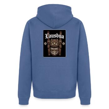 Original Hirschkopf Ledermotiv - Unisex Premium Bio Zip Hoodie - Taubenblau - Hinten - Nico (187cm)