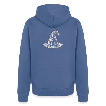 Weißer Hexenhut Neon-Outline - Unisex Premium Bio Zip Hoodie - Taubenblau - Hinten - Nico (187cm)