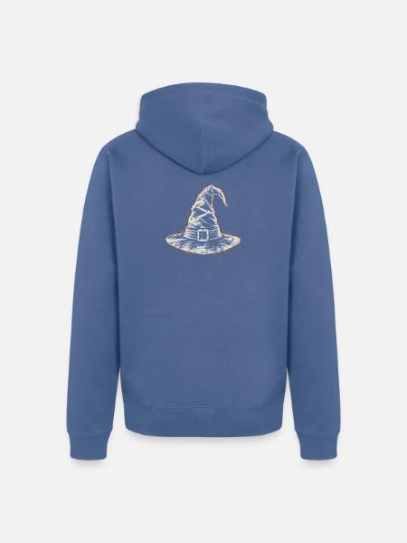Weißer Hexenhut Neon-Outline - Unisex Premium Bio Zip Hoodie - Taubenblau