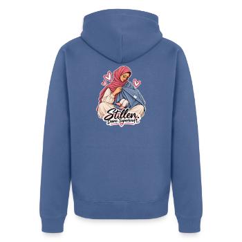 Stillen - deine Superkraft  - Unisex Premium Bio Zip Hoodie - Taubenblau - Hinten - Nico (187cm)