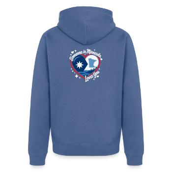 Minnesota Herz – Heimkommen Liebe - Unisex Premium Bio Zip Hoodie - Taubenblau - Hinten - Nico (187cm)