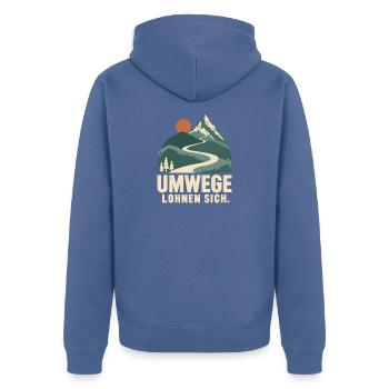 Umwege lohnen sich – Berge und Wandern - Unisex Premium Bio Zip Hoodie - Taubenblau - Hinten - Nico (187cm)