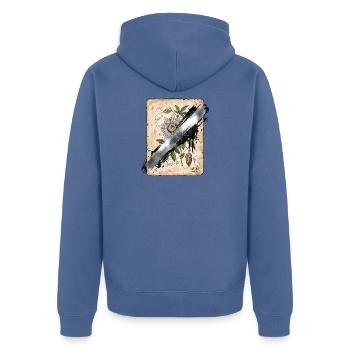 Botanische Illustration mit Vandal Übermalung - Unisex Premium Bio Zip Hoodie - Taubenblau - Hinten - Nico (187cm)