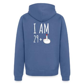 29 Plus 30 Geburtstag Frau Lustiger Spruch - Unisex Premium Bio Zip Hoodie - Taubenblau - Hinten - Nico (187cm)