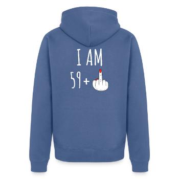 59 Plus 60 Geburtstag Frau Frecher Spruch - Unisex Premium Bio Zip Hoodie - Taubenblau - Hinten - Nico (187cm)