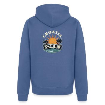 Croatia Crew - Unisex Premium Bio Zip Hoodie - Taubenblau - Hinten - Nico (187cm)
