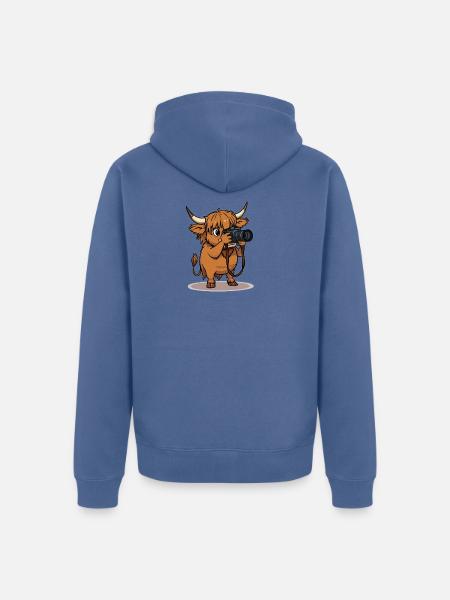Highland Cow Photographer Cartoon - Unisex Premium Bio Zip Hoodie - Taubenblau
