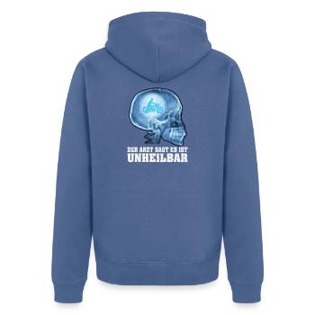 Motorrad Biker Unheilbar Lustiger Spruch Geschenk - Unisex Premium Bio Zip Hoodie - Taubenblau - Hinten - Nico (187cm)