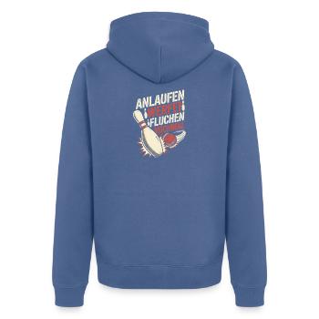 Bowling Anlaufen Werfen Fluchen Nochmal Spruch - Unisex Premium Bio Zip Hoodie - Taubenblau - Hinten - Nico (187cm)