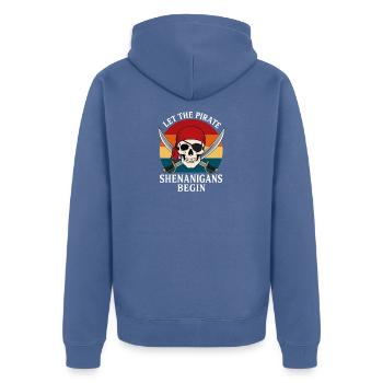 Halloween Skull lässt Piraten Unfug beginnen - Unisex Premium Bio Zip Hoodie - Taubenblau - Hinten - Nico (187cm)