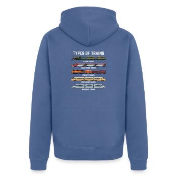 Zugtypen – Dampf-Güter-Bullet Train Lover - Unisex Premium Bio Zip Hoodie - Taubenblau - Hinten - Nico (187cm)