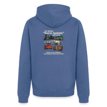 Zugfakten Spezialinteresse – lustiger Eisenbahnfan-Humor - Unisex Premium Bio Zip Hoodie - Taubenblau - Hinten - Nico (187cm)