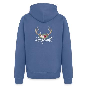 Herzmadl Hirsch Geweih Tracht Alpen Geschenk - Unisex Premium Bio Zip Hoodie - Taubenblau - Hinten - Nico (187cm)