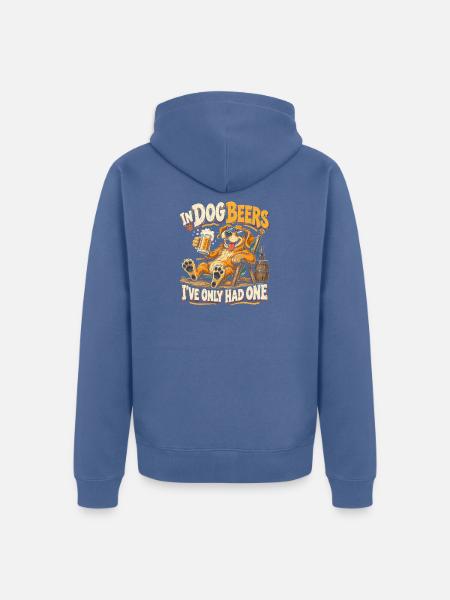 Hund mit Bier Spruchmotiv - Unisex Premium Bio Zip Hoodie - Taubenblau