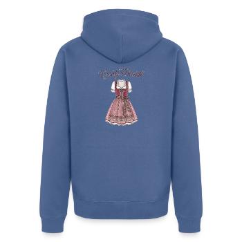 Ersatz Dirndl Lustiger Spruch Bayerische Tradition - Unisex Premium Bio Zip Hoodie - Taubenblau - Hinten - Nico (187cm)