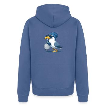 Coole Möwe mit Sonnenbrille und Fisch - Unisex Premium Bio Zip Hoodie - Taubenblau - Hinten - Nico (187cm)