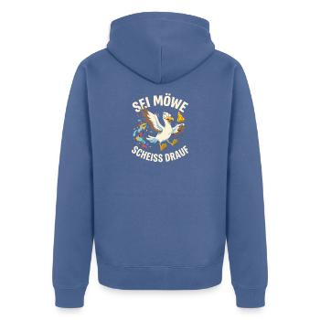 Sei Möwe Scheiss drauf Lustiger Spruch - Unisex Premium Bio Zip Hoodie - Taubenblau - Hinten - Nico (187cm)