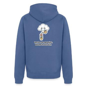heute nur geweint. blume freut sich. – Wolke Meme - Unisex Premium Bio Zip Hoodie - Taubenblau - Hinten - Nico (187cm)