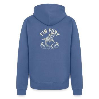 Fin Flip Hai Skelett Surfer Wellen Ozean - Unisex Premium Bio Zip Hoodie - Taubenblau - Hinten - Nico (187cm)