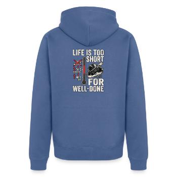 Ernährung Fleisch Grillen - Unisex Premium Bio Zip Hoodie - Taubenblau - Hinten - Nico (187cm)