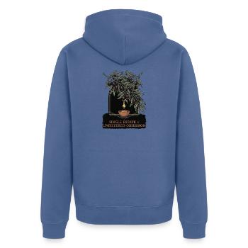 Oliven Öl Liebhaber - Unisex Premium Bio Zip Hoodie - Taubenblau - Hinten - Nico (187cm)