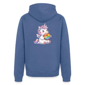 Einhorn mit Donut NeonMane - Unisex Premium Bio Zip Hoodie - Taubenblau - Hinten - Nico (187cm)