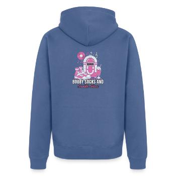 Sock Hop - Bobby Socks And Saddle Shoes - Fuenfzig - Unisex Premium Bio Zip Hoodie - Taubenblau - Hinten - Nico (187cm)