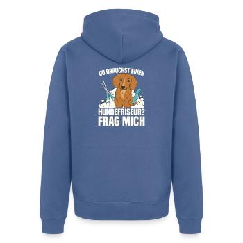 Du brauchst einen Hundefriseur? Frag mich - Unisex Premium Bio Zip Hoodie - Taubenblau - Hinten - Nico (187cm)