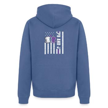 Erdnussbutter Marmelade - Two Slices One Loyalty - Unisex Premium Bio Zip Hoodie - Taubenblau - Hinten - Nico (187cm)