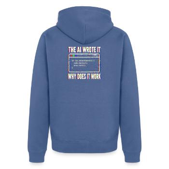  Die Ki Schrieb Es Warum Funktioniert Es - Unisex Premium Bio Zip Hoodie - Taubenblau - Hinten - Nico (187cm)