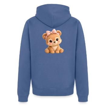 Kuschelbär mit rosa Schleife - Unisex Premium Bio Zip Hoodie - Taubenblau - Hinten - Nico (187cm)