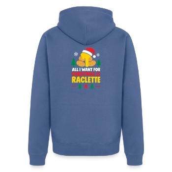 Raclette-Weihnachtsstimmung - Unisex Premium Bio Zip Hoodie - Taubenblau - Hinten - Nico (187cm)