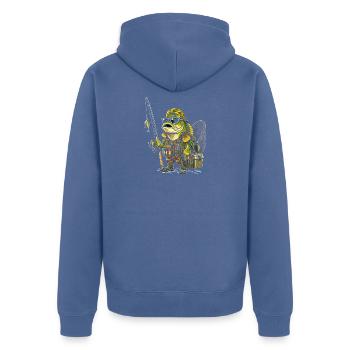 Froschangler im Camouflage-Outfit - Unisex Premium Bio Zip Hoodie - Taubenblau - Hinten - Nico (187cm)