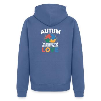 Autismus Akzeptanz Verständnis Liebe  - Unisex Premium Bio Zip Hoodie - Taubenblau - Hinten - Nico (187cm)