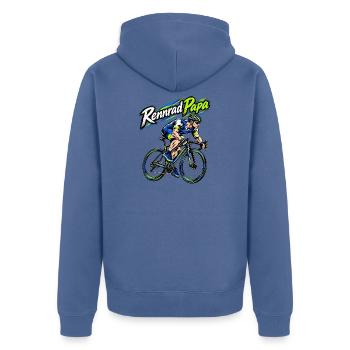 Rennrad Papa – Neon Sprint Illustration - Unisex Premium Bio Zip Hoodie - Taubenblau - Hinten - Nico (187cm)