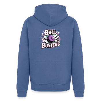Ball Busters Bowling Kugel Pins Und Kegelsport - Unisex Premium Bio Zip Hoodie - Taubenblau - Hinten - Nico (187cm)