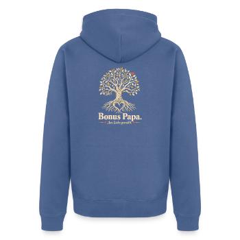 Bonus Papa Geschenk Stiefvater Patchwork Papa - Unisex Premium Bio Zip Hoodie - Taubenblau - Hinten - Nico (187cm)