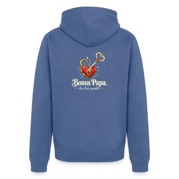 Bonus Papa Stiefvater Geschenk Papa aus Liebe - Unisex Premium Bio Zip Hoodie - Taubenblau - Hinten - Nico (187cm)