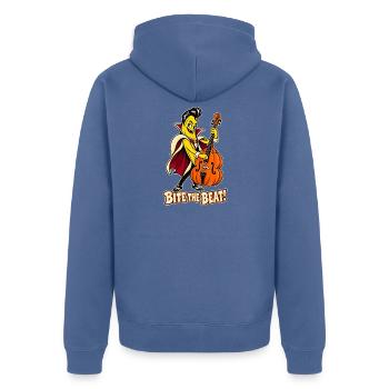 Bite the Beat! – Halloween Rockabilly-Banane - Unisex Premium Bio Zip Hoodie - Taubenblau - Hinten - Nico (187cm)
