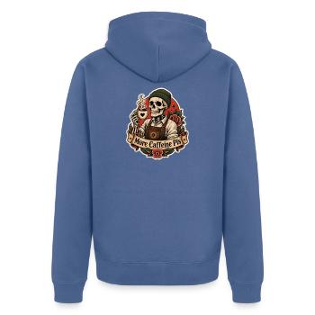 More Caffeine Pls Kaffee Skelett - Unisex Premium Bio Zip Hoodie - Taubenblau - Hinten - Nico (187cm)