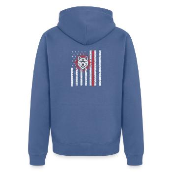 Akita Inu - Talks In Grumbles - Hundefreunde - Unisex Premium Bio Zip Hoodie - Taubenblau - Hinten - Nico (187cm)