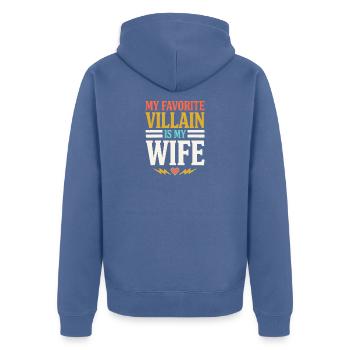 Mein Lieblingsbösewicht ist meine Frau – lustiges Zitat - Unisex Premium Bio Zip Hoodie - Taubenblau - Hinten - Nico (187cm)
