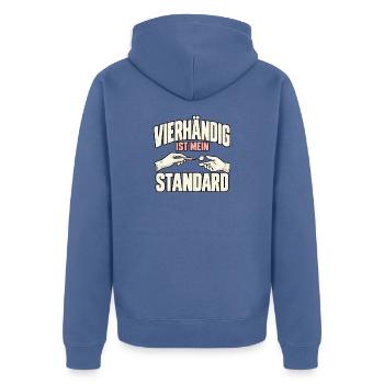 ZFA Vierhändig ist mein Standard - Unisex Premium Bio Zip Hoodie - Taubenblau - Hinten - Nico (187cm)