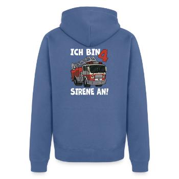 4 Geburtstag Feuerwehr Sirene Feuerwehrauto Motiv - Unisex Premium Bio Zip Hoodie - Taubenblau - Hinten - Nico (187cm)