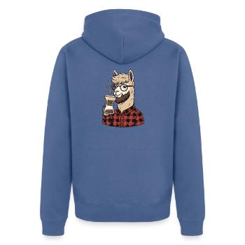 Kaffee Alpaka - Unisex Premium Bio Zip Hoodie - Taubenblau - Hinten - Nico (187cm)