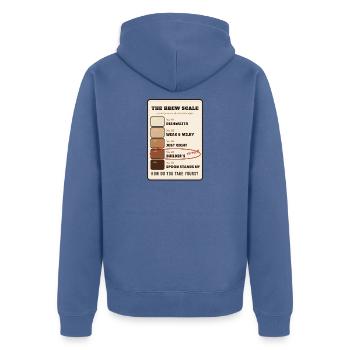 Die Brühwaage: Wie nehmen Sie Ihren Tee? - Unisex Premium Bio Zip Hoodie - Taubenblau - Hinten - Nico (187cm)