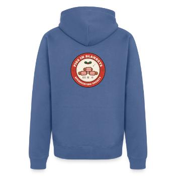 Schweine-in-Decken-Wertschätzungsgesellschaft - Unisex Premium Bio Zip Hoodie - Taubenblau - Hinten - Nico (187cm)