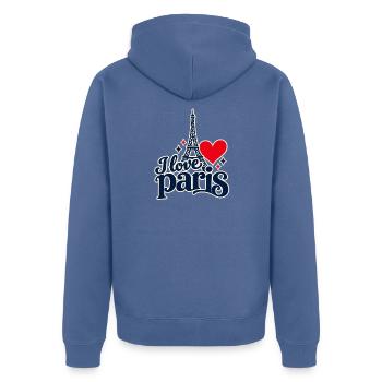Ich liebe Paris - Unisex Premium Bio Zip Hoodie - Taubenblau - Hinten - Nico (187cm)