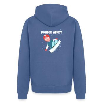 Powder Addict - Lustiger Snowboarder Retro Cartoon - Unisex Premium Bio Zip Hoodie - Taubenblau - Hinten - Nico (187cm)